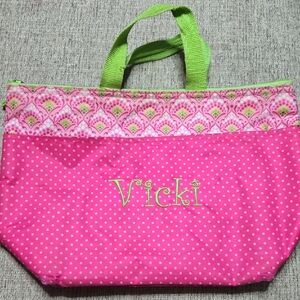 Thirty-One Pink and Green Polka Dot Tote